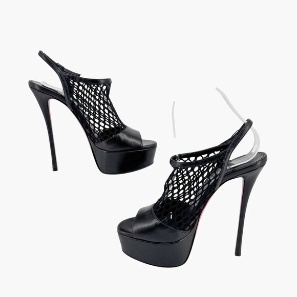 Christian Louboutin Plougesta Alta Black Fishnet Platform Pump Heel Size 38 US 8 - Picture 11 of 15